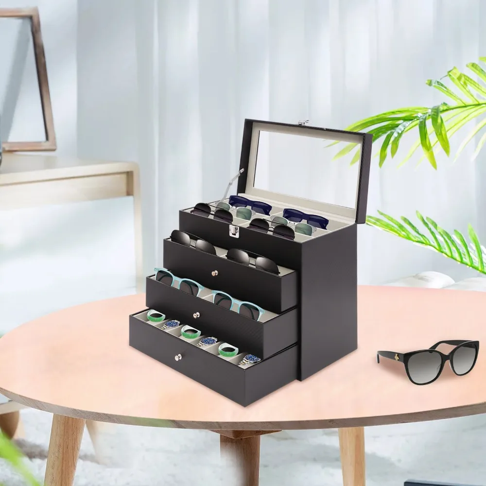 4 layer 27 Slots Eyeglass Sunglass Storage Watch Box Eyewear Accessories Display Glasses Storage Case Organizer