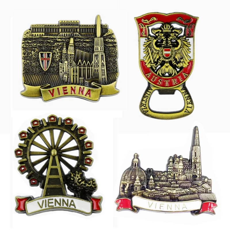 Austria Vienna Handmade Painted 3D Metal Fridge Magnets Tourism Souvenirs Refrigerator Magnetic Stickers Gift