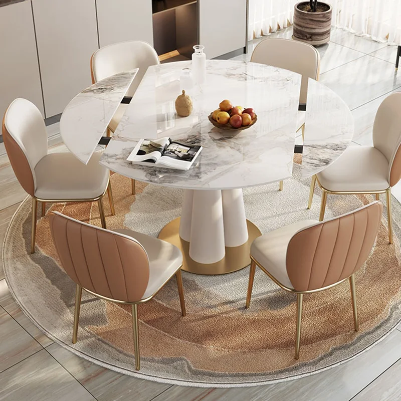 

Modern minimalist slate dining table retractable rotating household small apartment light luxury high-end dining table and chair