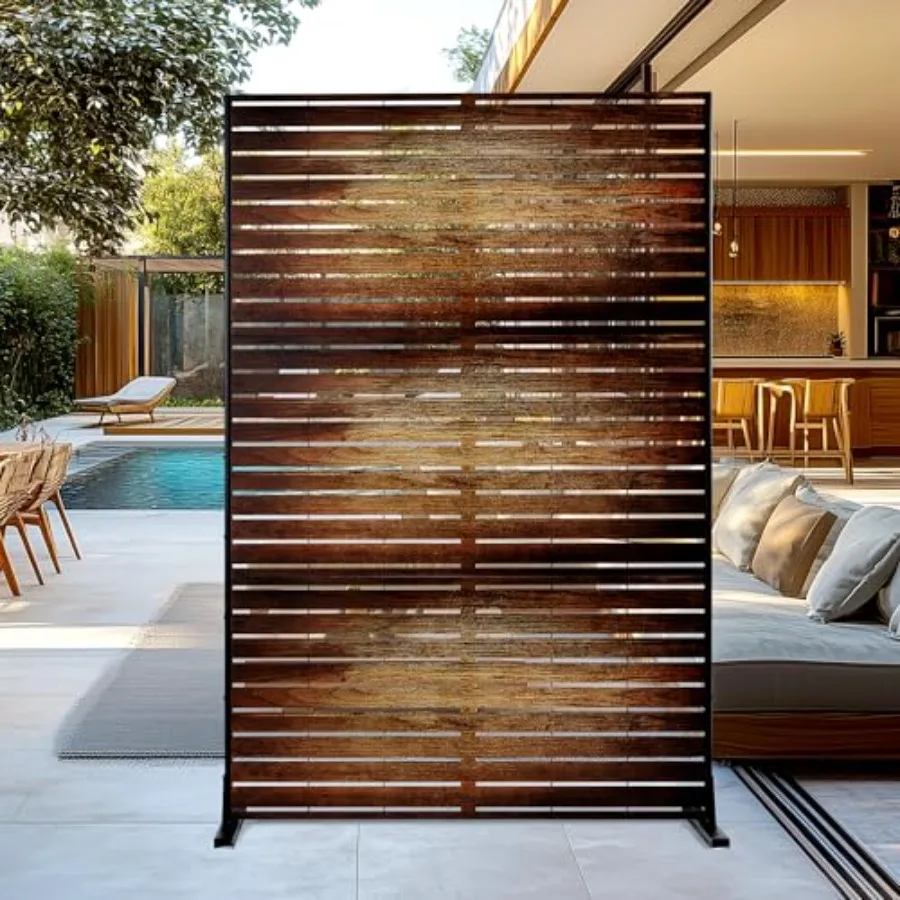 

Металлическая уличная ширма для конфиденциальности 72" (В) × 47" (Ш) в винтажном цвете под дерево, отдельно стоящая декоративная ширма для патио, террасы, балкона
