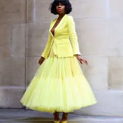 Pale Yellow Elastic Waistband Tulle Skirt Ankle Length jupe femme Maxi Skirts Voluminous Tutu Women Skirts Tulle