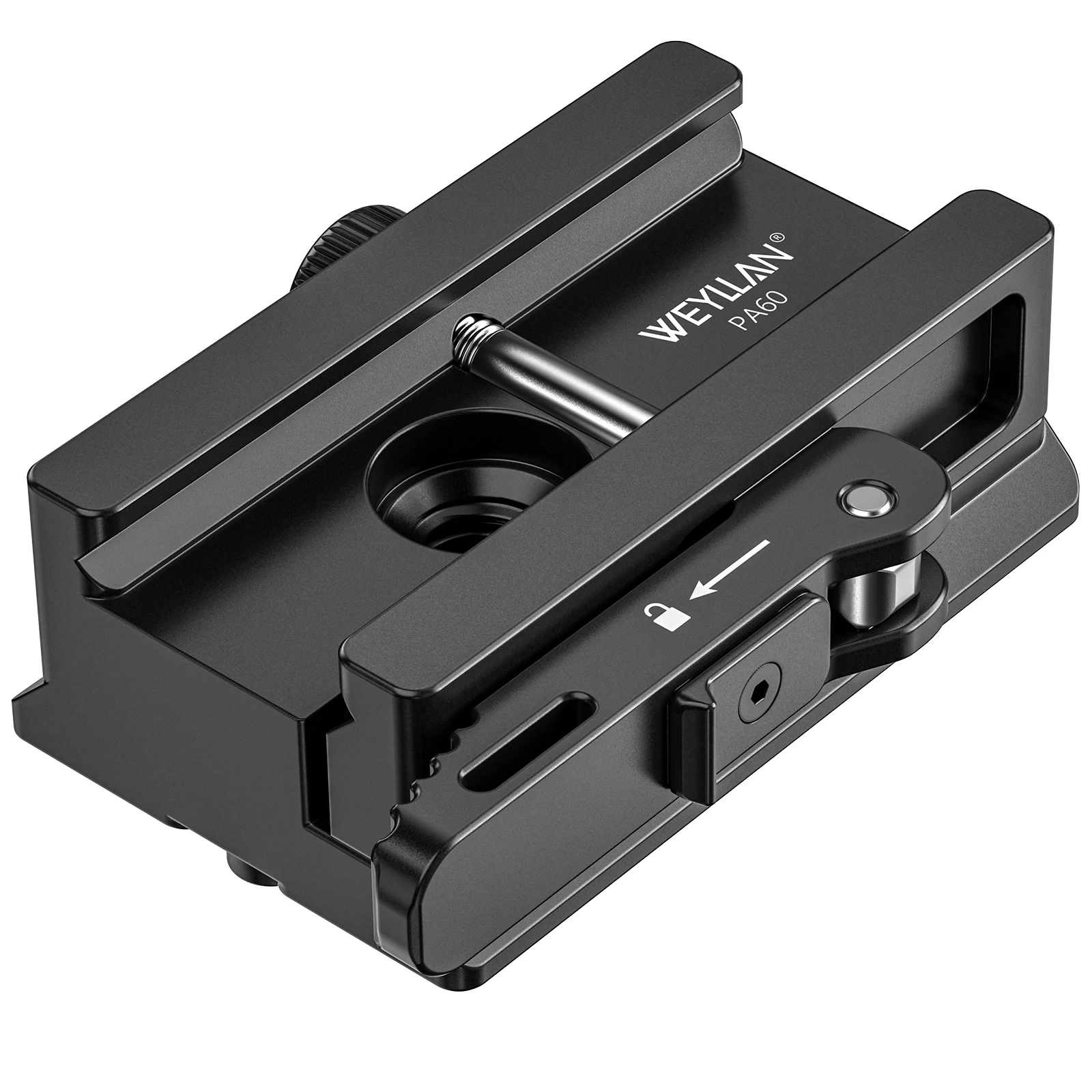 weyllan-pa60-アルカからピカティニーへのアダプターマウント、レバーリリース付きアルカスイスドブテールとqdスリング取り付け穴付き、三脚ヘッド用