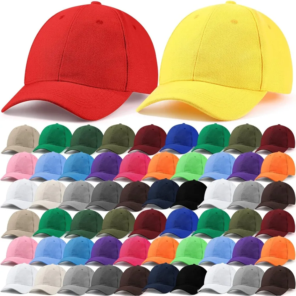

72 Pcs Plain Baseball Caps Bulk Unisex Blank Dad Caps Adjustable Back Strap Sublimation Hats for Trucker Men Women