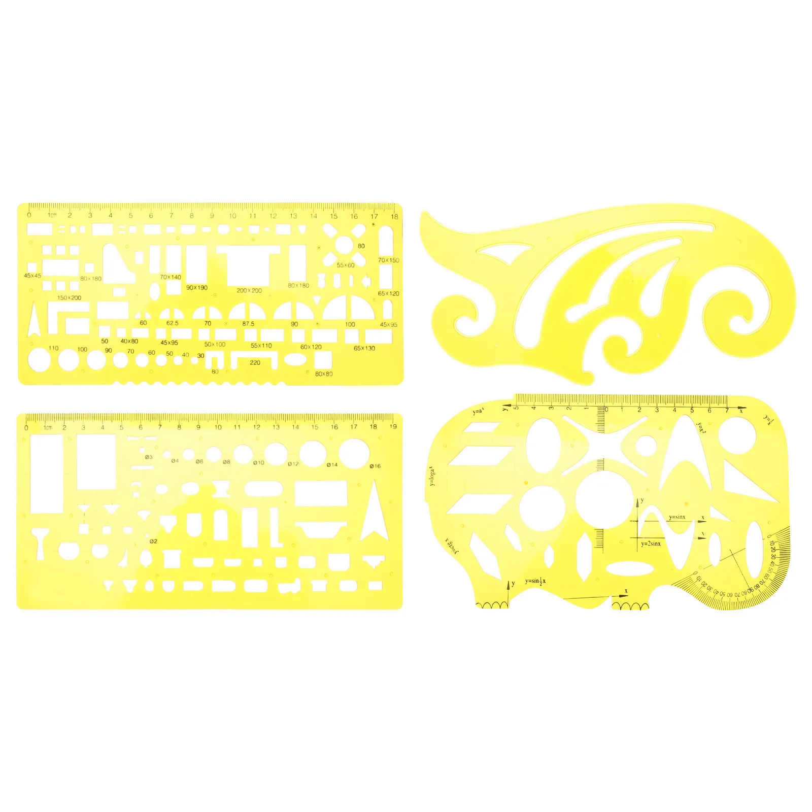 

4Pcs Plastic Drawing Templates Geometric Painting Rulers for Students Teachers Architects Engineers Drafting Measurement Design