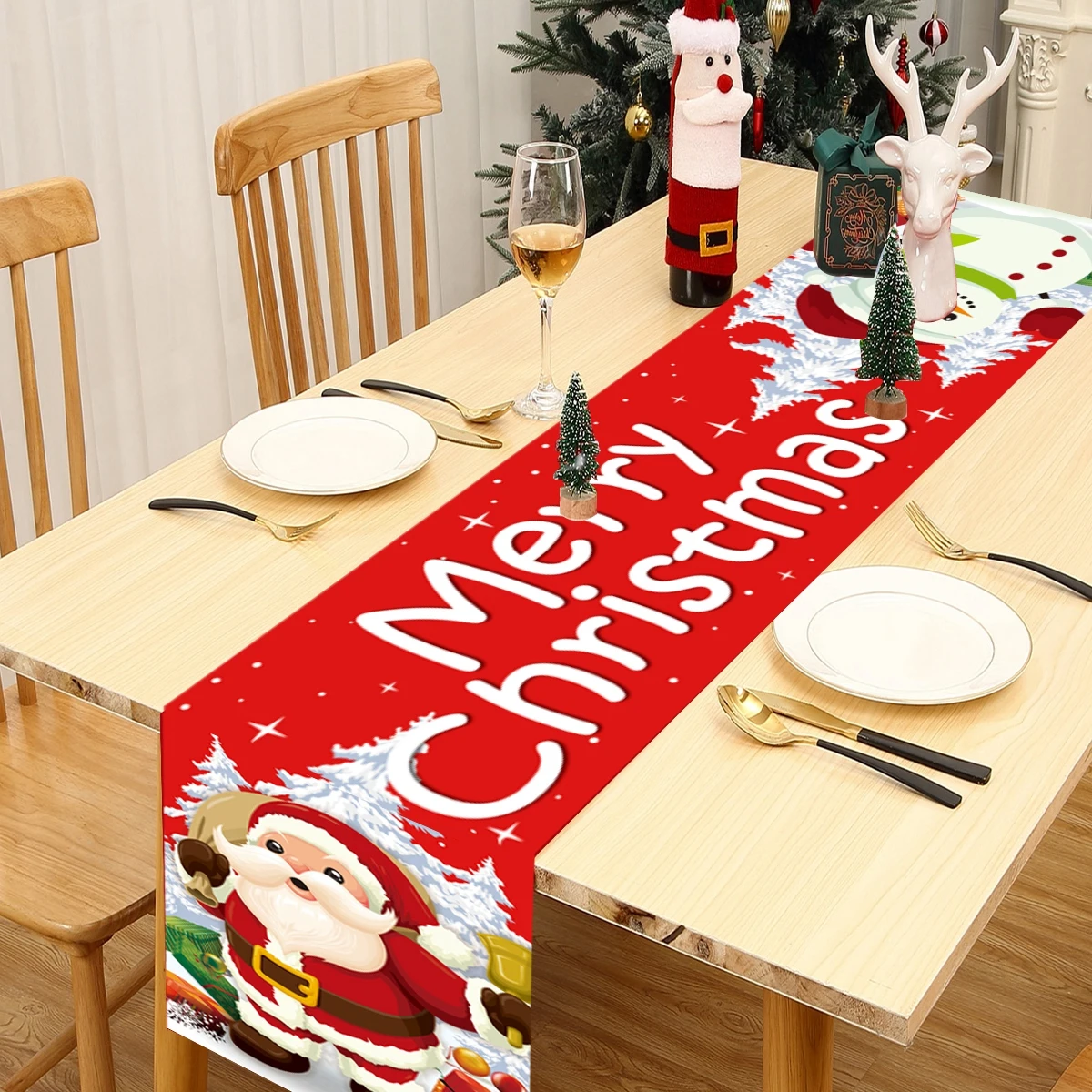 Merry Christmas Santa Claus Table Runner 2023 Christmas Decoration For Home Xmas Gifts Cristmas Gifts Navidad Natal New Year