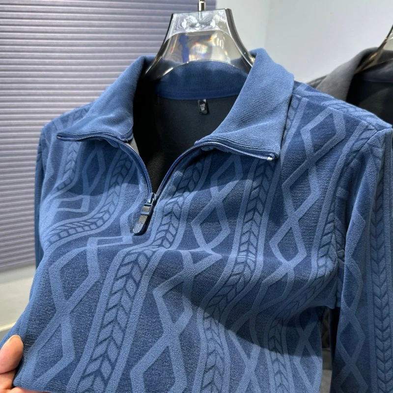 

Men's Autumn Winter Sweatshirt Double-sided Orlon Fleece Half-zip Thickened T-shirt Stand-up collar Inner layer Warm clothing