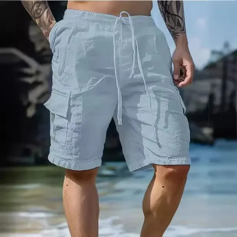 Pantaloncini cargo da uomo con coulisse in tessuto leggero ad asciugatura rapida con comode tasche portaoggetti