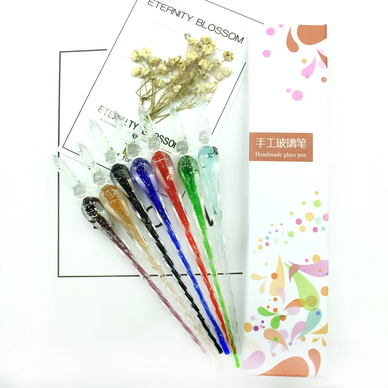 Handmade creative fluorescent dip pen dip pens gift pen new glass crystal glass luminous pen gift box