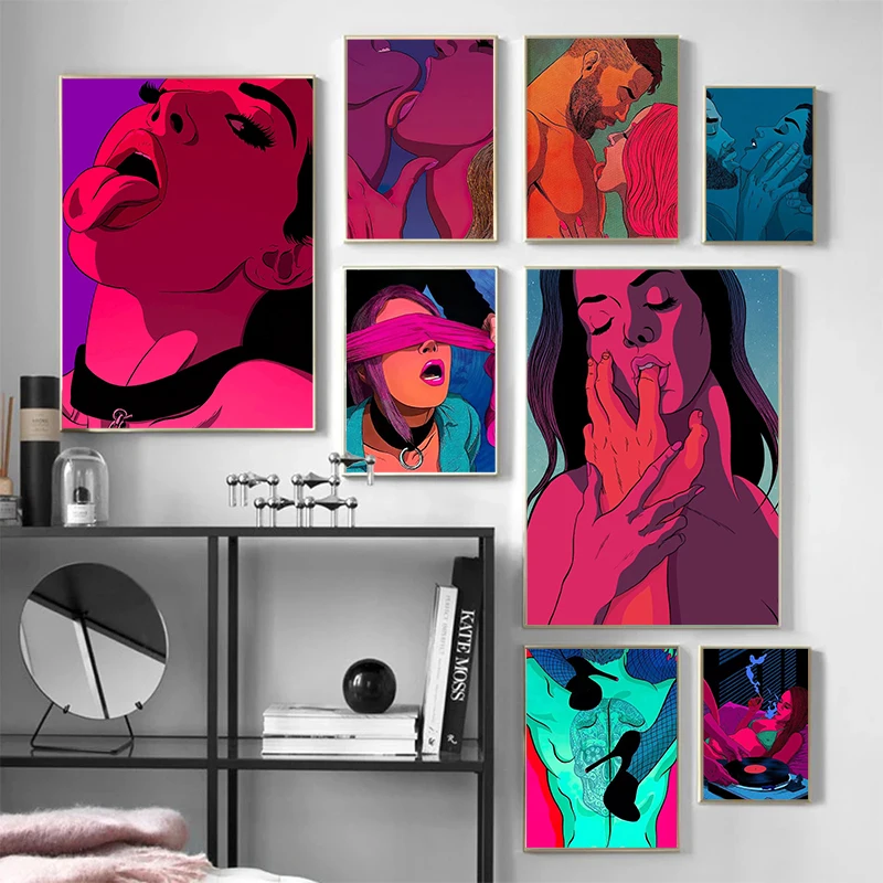 صورة كرتونية مثيرة لوحة مخدر ، ملصق قماش ، فن جنسي ، صورة على الطراز الأمريكي الحديث ، غرفة المعيشة ، غرفة النوم ، ديكور المنزل #1