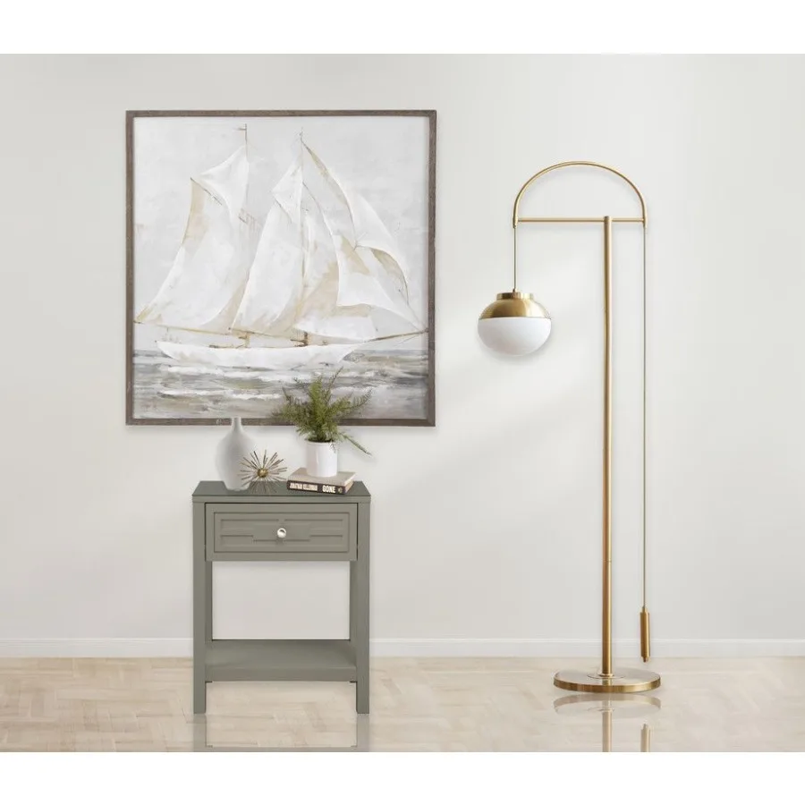 طاولة جانبية ذات نهاية خشبية رمادية داكنة مقاس 23 بوصة من ديلان مع سطح زجاجي ودرج #1