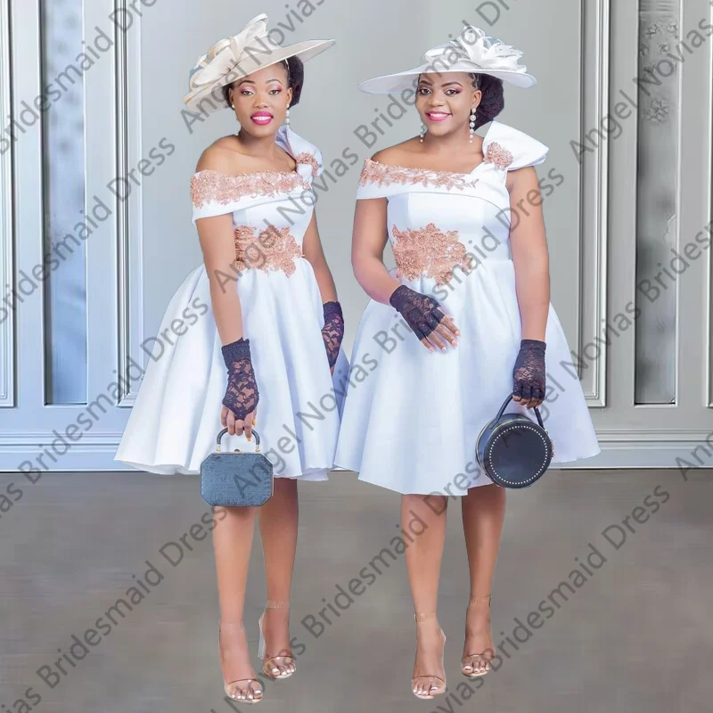 Plus Size White Knee Length Bridesmaid Dresses for Weddings Customized Maid Of Honor Dress Vestidos De Damas De Honor De Boda