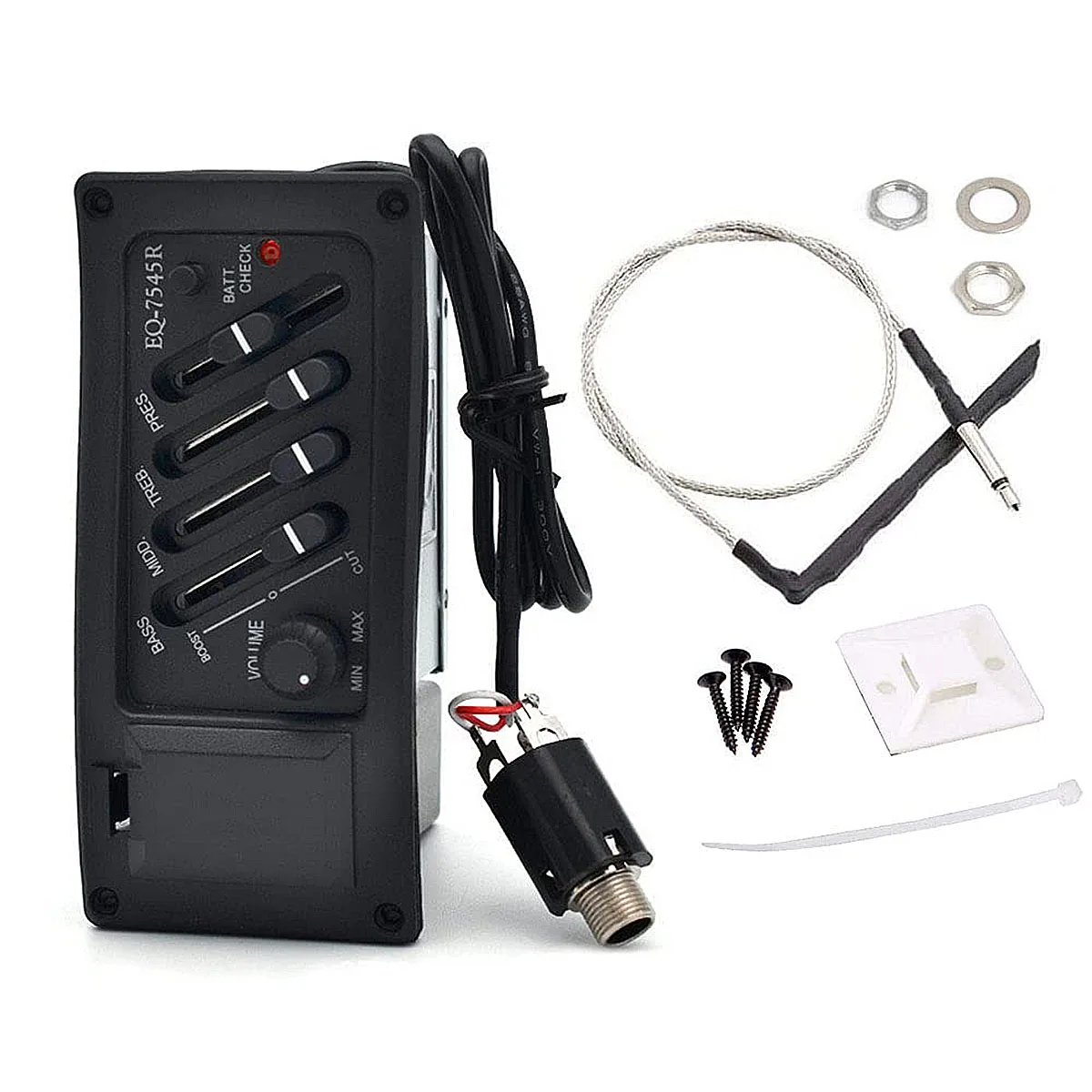 1 Set 4 Band Guitar Pickup Preamp with Tuner - Acoustic Guitar Equalizer Amplifier, Piezo Pickup System, Volume&Tone Control