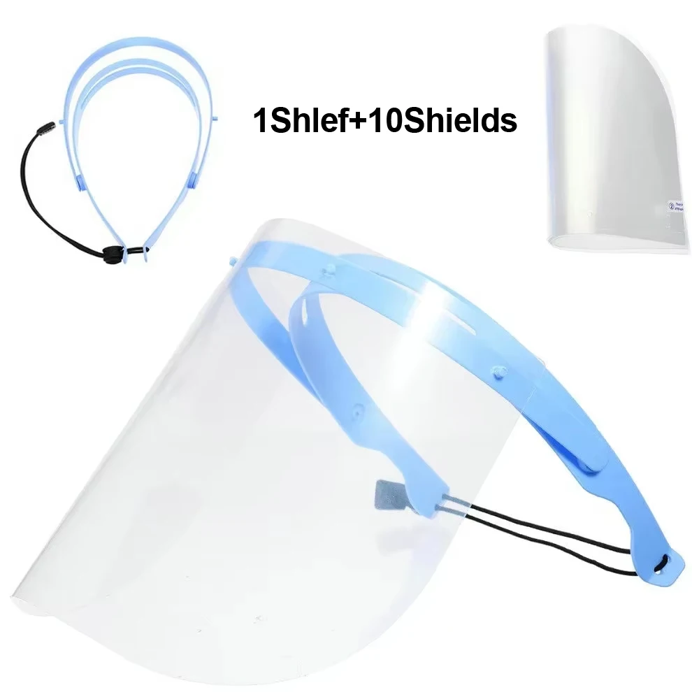 Dental Protective Face Shield 10Pcs Detachable Face Shield 1 Shelf Anti-Fog Dustproof Replacement Mask Splash Prevention