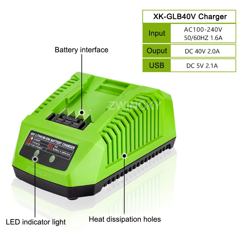 Imagem -02 - Carregador de Substituição Greenworks Portas de Carregamento Dual Usb Bateria Li-ion 40v 29472 29482 29652 G40825