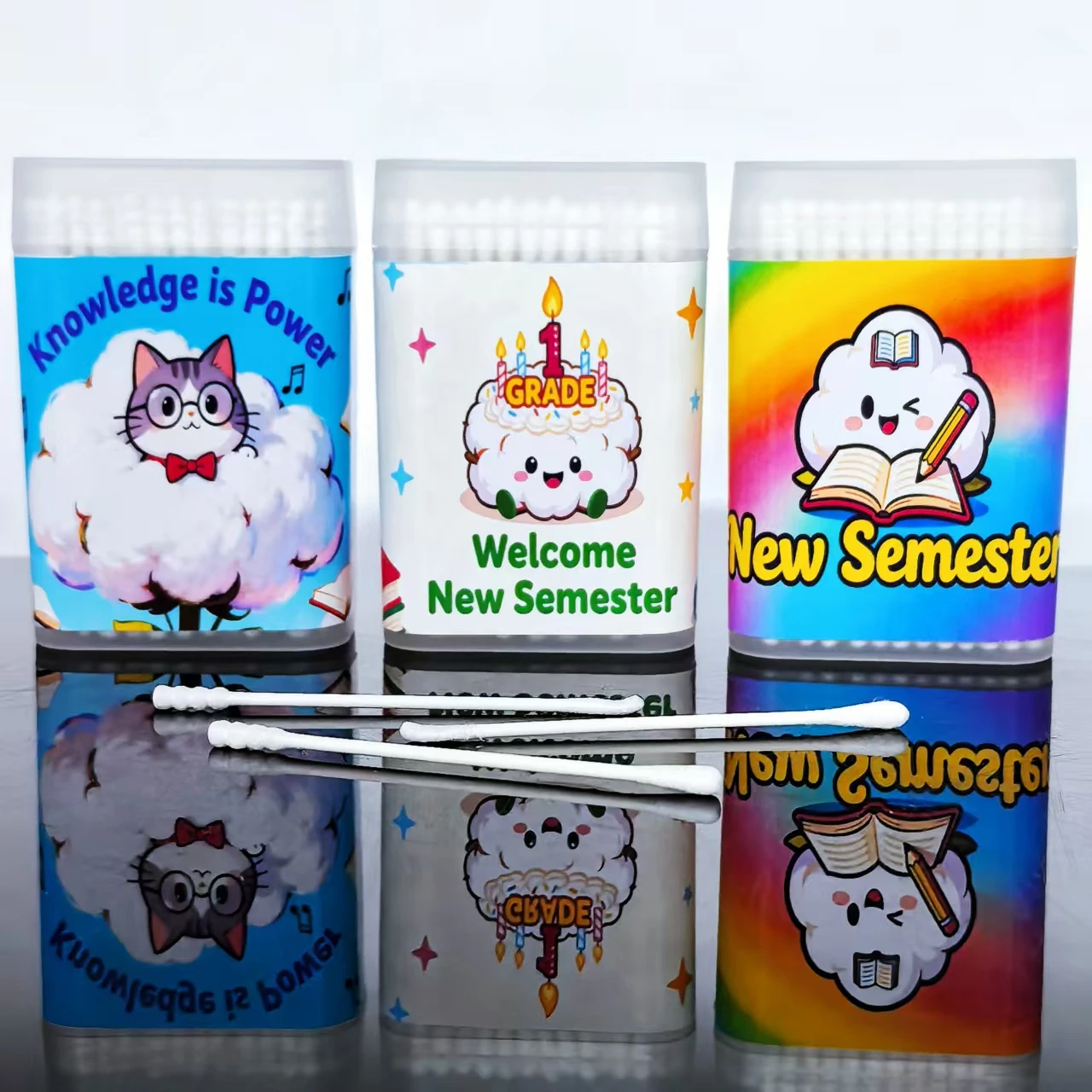 300개입 개학 시즌 면봉, 얇은 종이 스틱 양면 면봉, 개학 선물 면봉