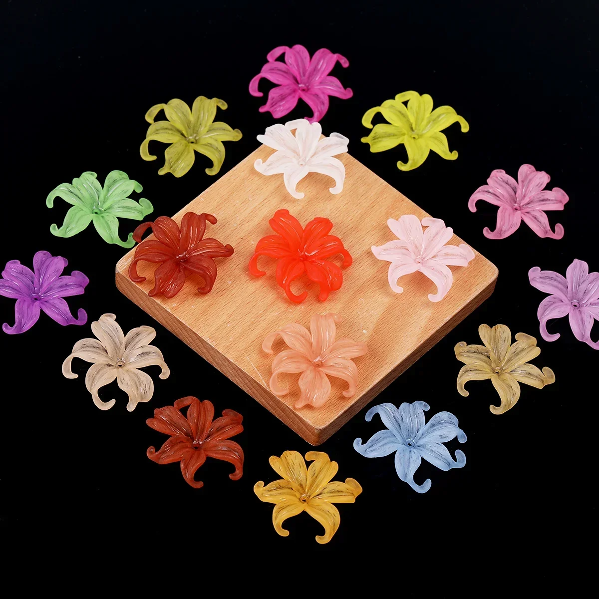 About 18/36pcs Random Color 35mm Matte Curly Lily Acrylic Loose Beads DIY Decor Pen Bracelet Craft Supplies
