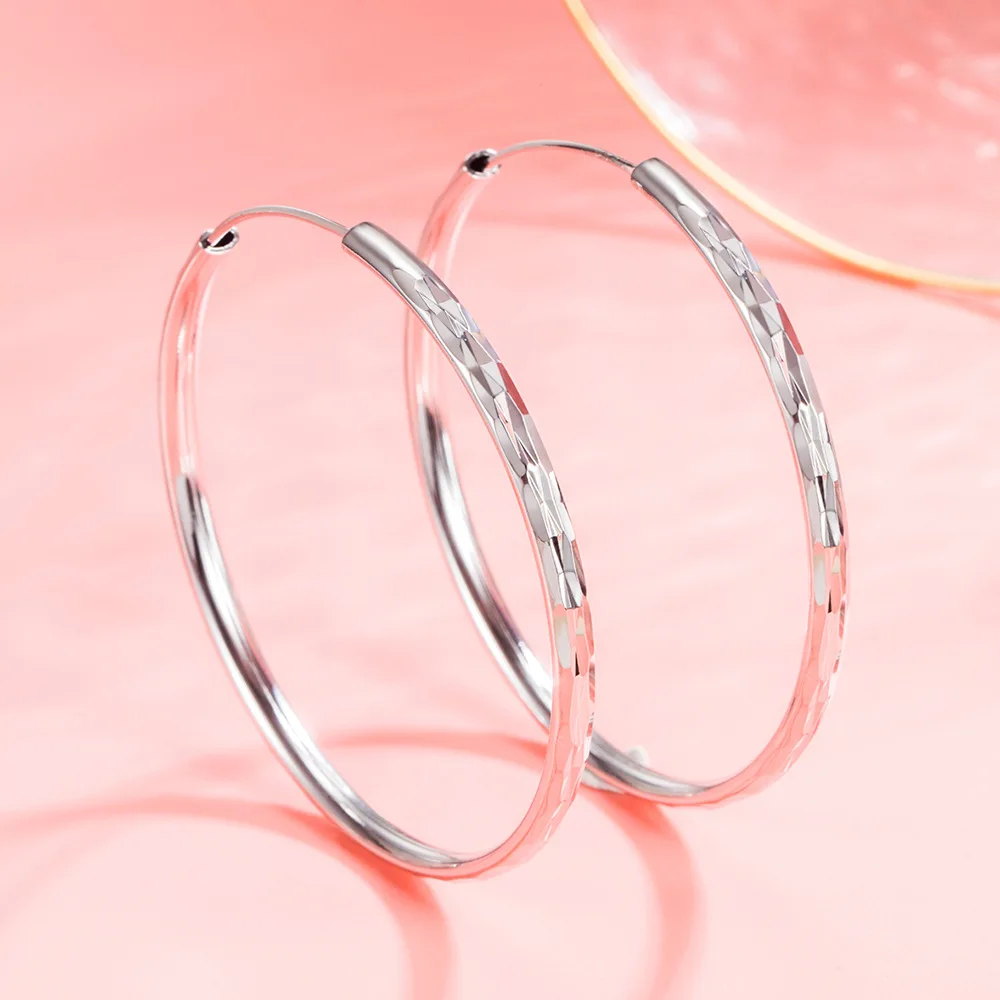 925 Sterling Silver 30/40/50/60 MM Diamond Cutting Hoop Earrings For Women Fashion Jewelry Accessories With GaaBou