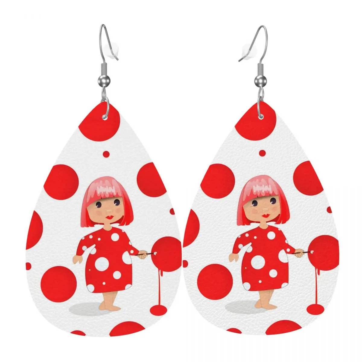 

Custom Drop Dangle Earrings Yayoi Kusama Aesthetic Leather Teardrop Earrings Abstract Art PVC Leather for Gifts Dainty Jewelry