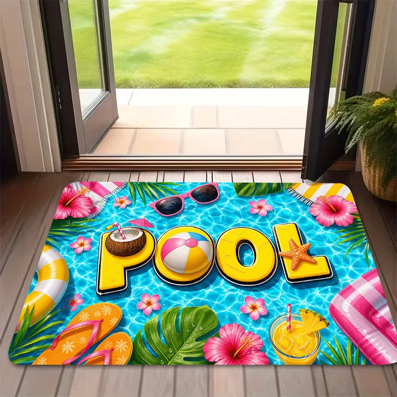 3D Koi Fish Pond Doormat Realistic Koi Fish Waterfall Lotus Print Non Slip Floor Mat for Zen Decor