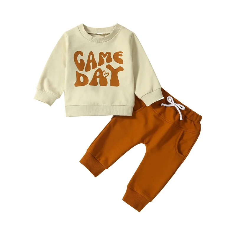 Baby Boys Pants Set Newborn Casual Letter Print Sweatshirt and Drawstring Pants Outfits Infant 2 Piece Pants Suits