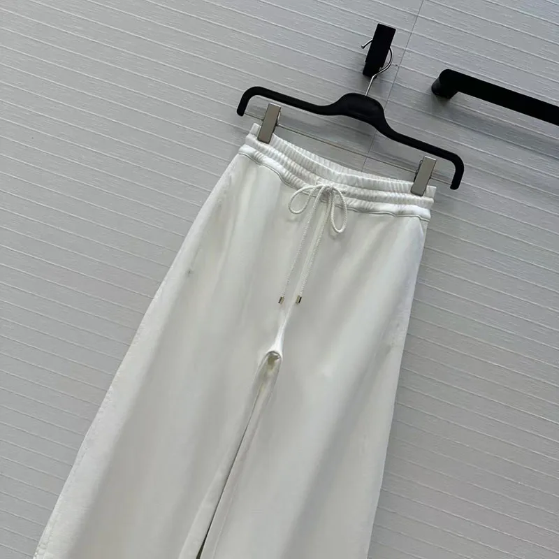 Pantaloni casual da donna, pantaloni con elastico in vita con coulisse e orlo diviso, pantaloni a gamba larga in puro cotone di alta qualità, 2026, primavera, y2k