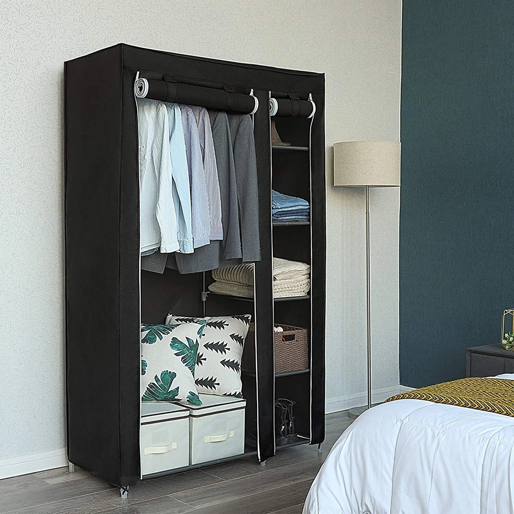 Kleiderschrank, Garderobenschrank, 2 Türen, 172x105x43 cm, schwarz, Gewicht: 3 kg