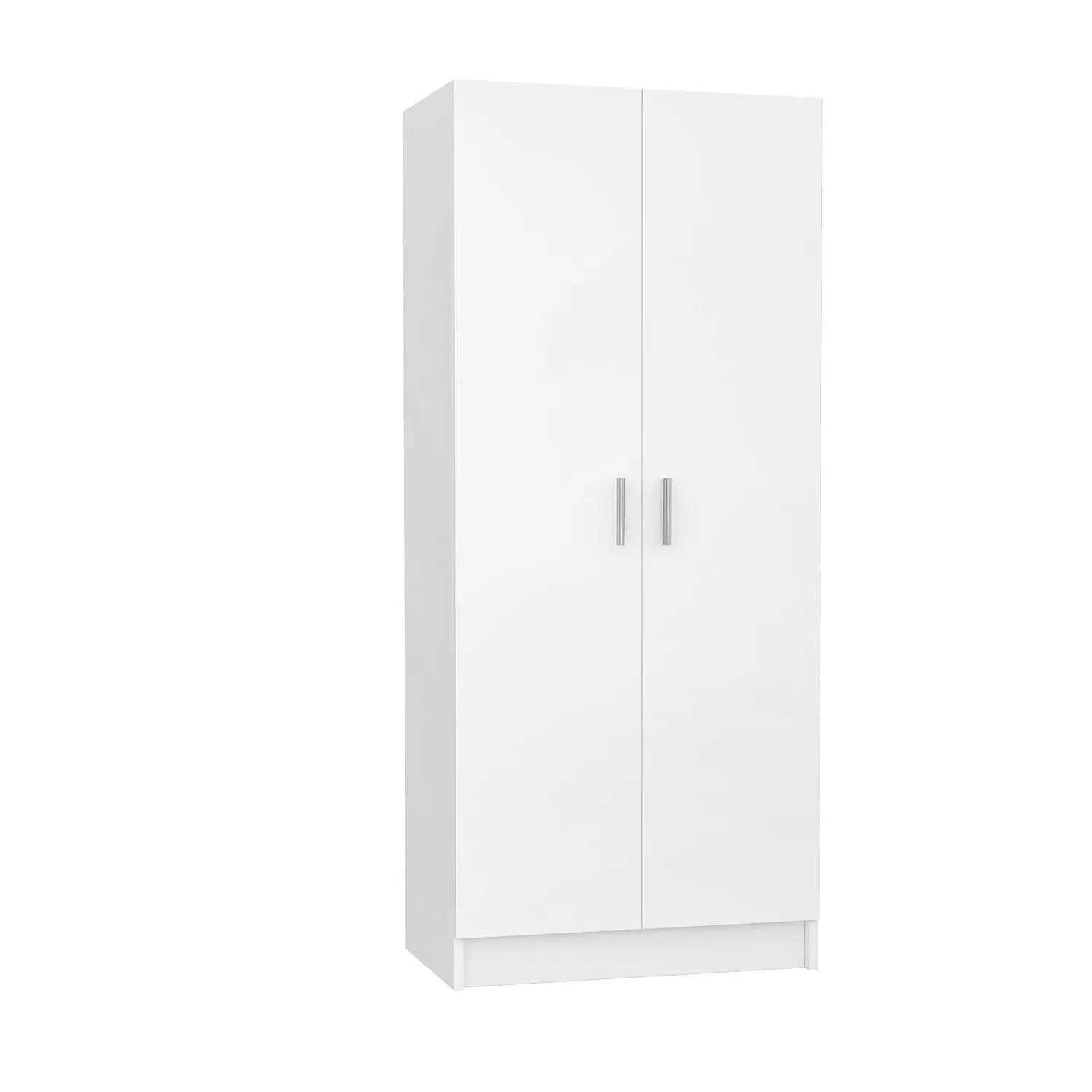 2 Door Wood Wardrobe Cabinet Closet with Hanging Rail and 2 Shelves, Bedroom Armoire for Storage (White)
