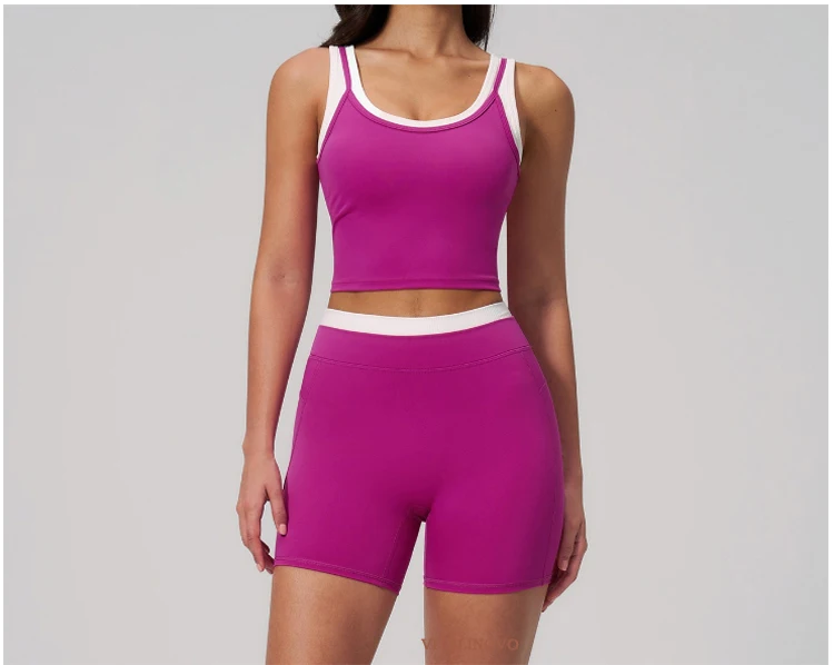 VITALINOVO 2-teiliges Workout-Set für Damen, nahtlose Biker-Shorts mit gepolstertem Sport-BH, sportliche, passende Outfits für Damen, für Fitness, Gym, Yoga – Detail 4