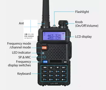 Baofeng UV-5R 양방향 햄 라디오 듀얼 밴드 워키토키, 136-174/400-520mhz, 5w