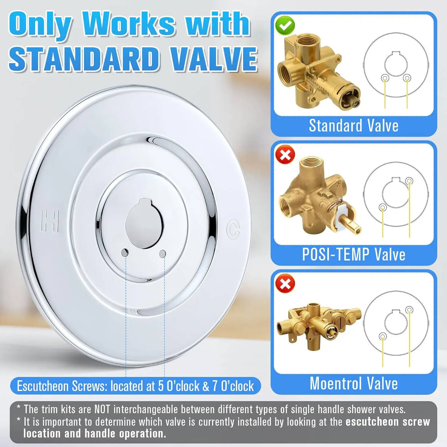 Tub & Shower Trim Kit, Chrome, Compatible with Moen Chateau T470, Single Handle, Valve Included