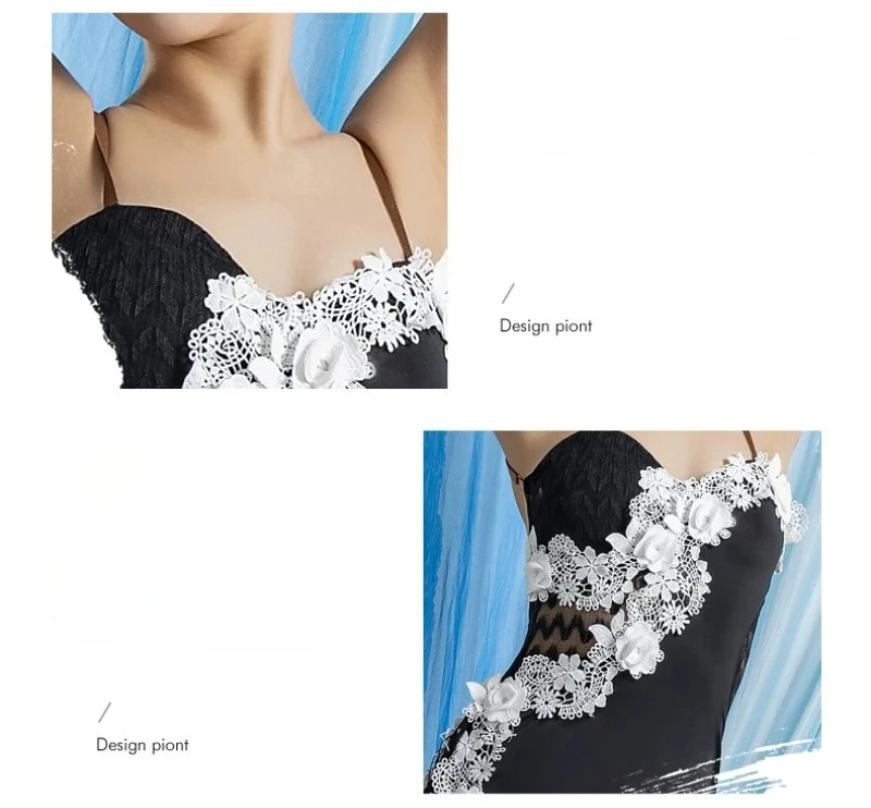 Lateinamerikanisches Tanzkleid, hochwertiges Trägerkleid mit weißen Spitzenfransen, Standardkleidung für Erwachsene mit Blumen, Rumba-Tango-Bühnenkleider – Detail 3