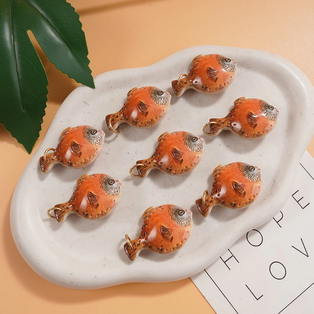 Playful Coastal Puffer Fish Charms 8-Piece DIY Accessory Ideal For Brunch Date Stylish Outfits To Add Whimsical Charm With Ename