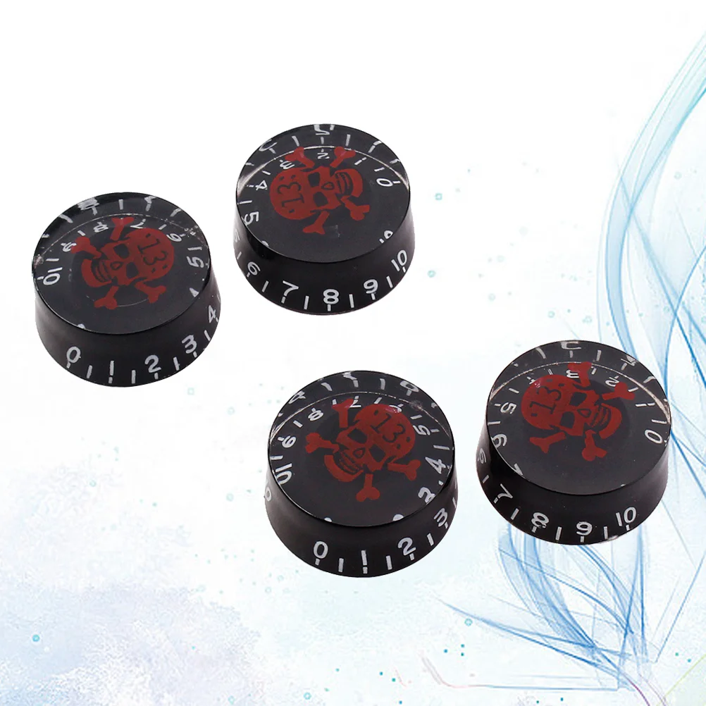 

4 PCS/ Set Guitar Knobs Volume Tone Control Knobs Skull Pattern Rotary Knobs for Electric Guitar Parts Replacement (Black/ Re