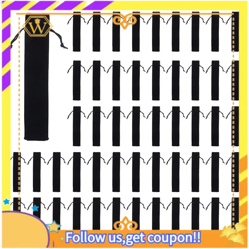 

A01K-500Pcs Velvet Pen Pouch Black Drawstring Bag Single Pen Holder Packaging Sleeve For School Office Business Gift