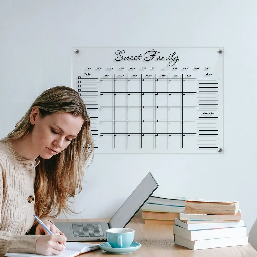 Reusable Monthly Calendar Durable Wall Mounted Acrylic Weekly Planner Rewritable Schedule Study