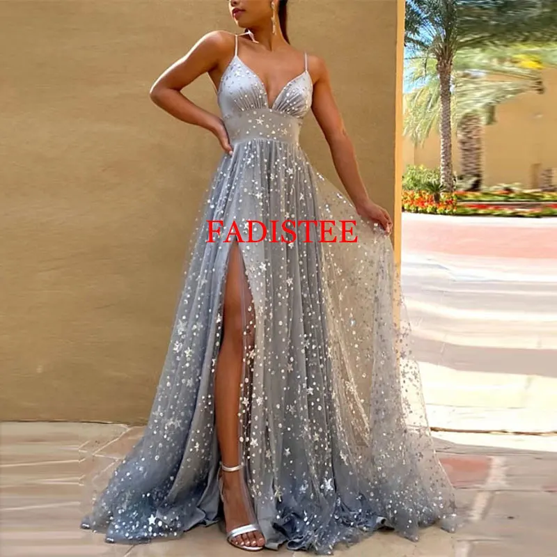 Sexy V-neck Evening Dresses Spaghetti Straps Prom Party Dresses Robe De Soirée Femme Special Occasion Gowns Woman Party Night