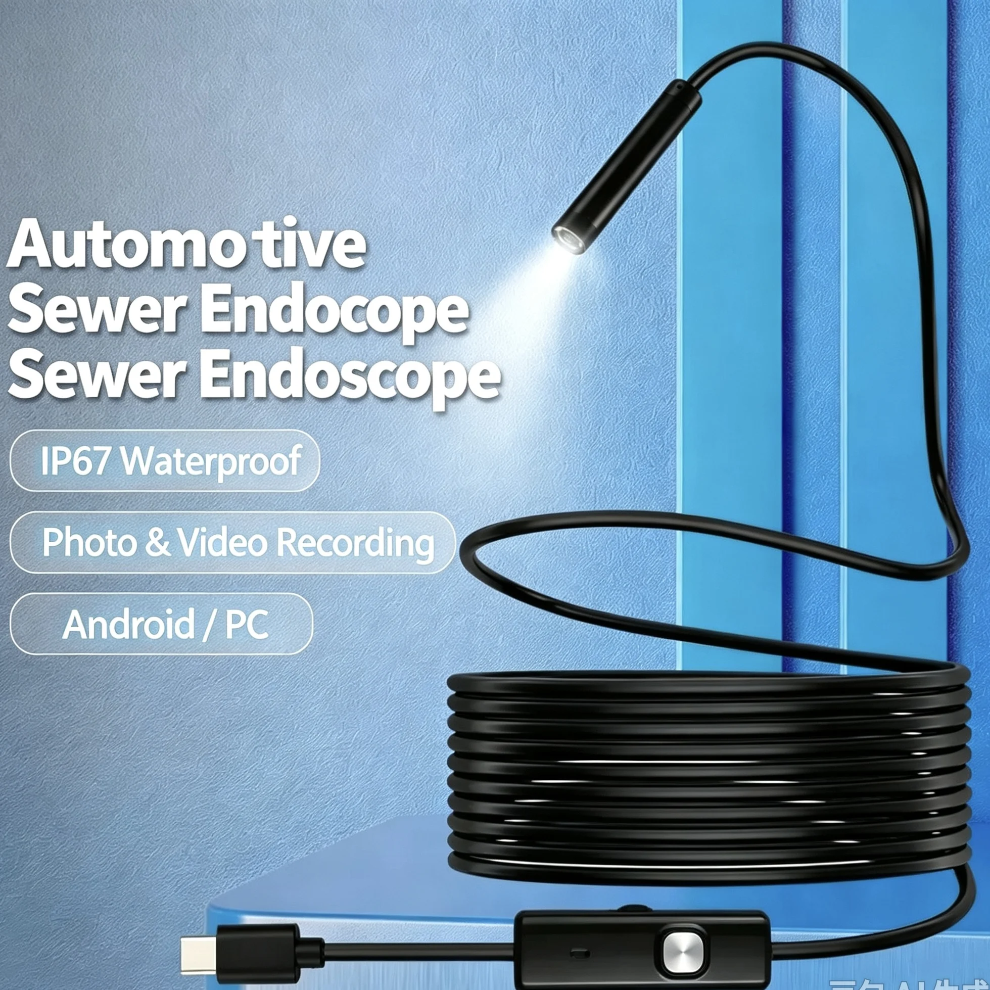 7mm Type‑C Endoscope Camera IP67 Waterproof 6‑LED Borescope Snake Inspection Camera for Android Phone PC Car Sewer Repair