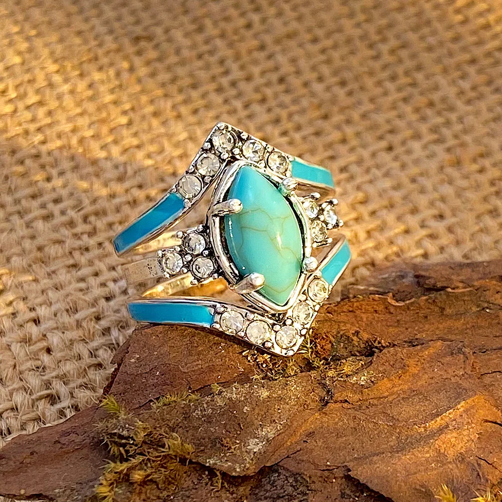 3 Pieces/Set Women's Plated Multilayer Hollow Turquoise Rings With Delicate Engagement Wedding