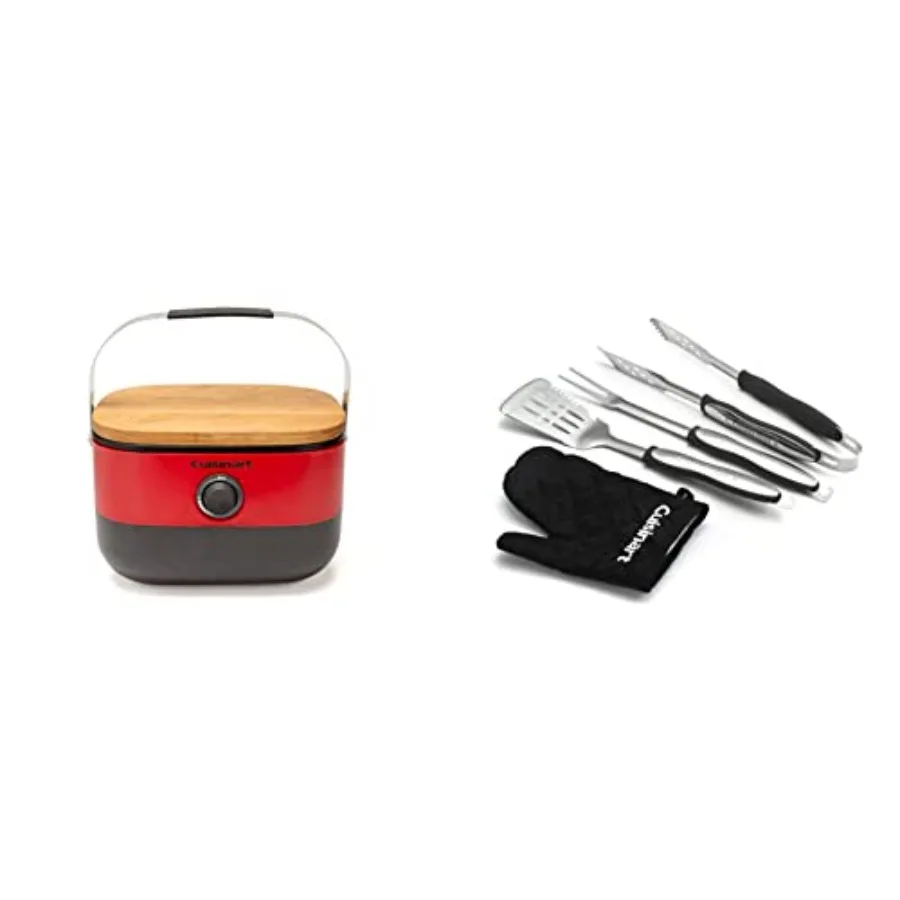 

Portable Venture Gas Grill Red with 3-Piece Grilling Tool Set Black Compact Outdoor Cooking Gear for Camping Hiking