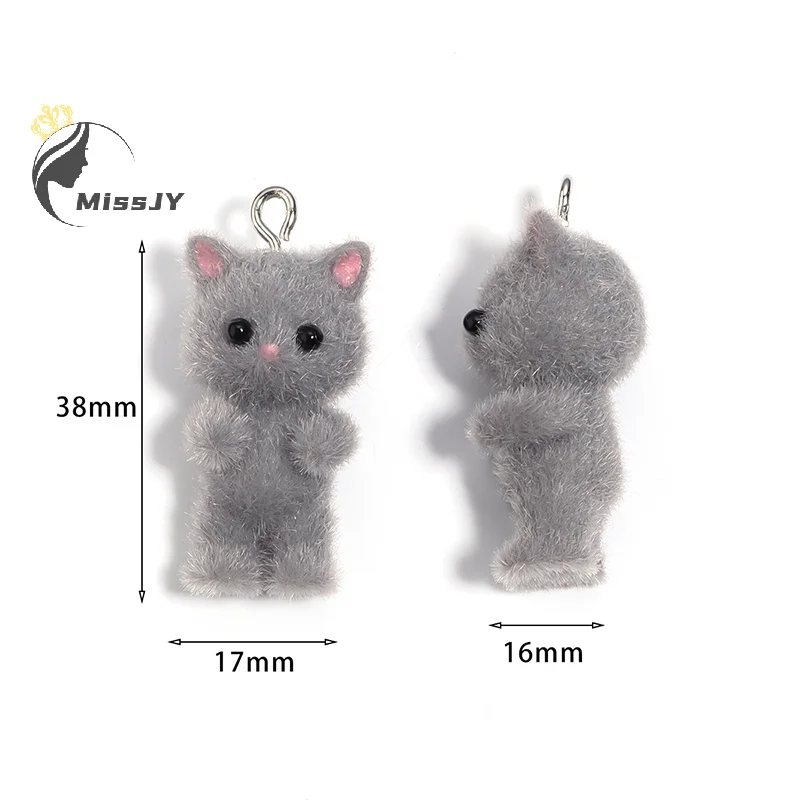 Flocking Animals Cartoon Cats Shape Resin Dolls Beads Pendant Diy Jewelry Earring Garment Keychain Pendant Accessories