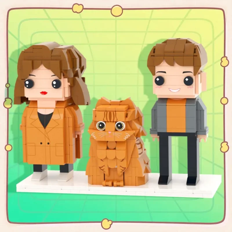 

Customizable Full Body Brick Figures - Personalized 2 People Building Blocks with Pets Gift for Couple Photo Reenactment