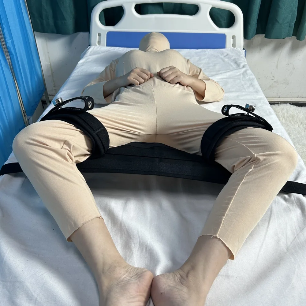 Bed Restraint Belt Leg Thigh Fixing Strap Black Cotton Belt with Magnetic Lock Protective Gear for Patients