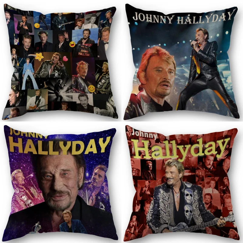 Funny Johnny Hallyday Pillowcase Home Textile Cotton Linen Fabric 45x45cm One Side Decoration Pillow Cover 1014