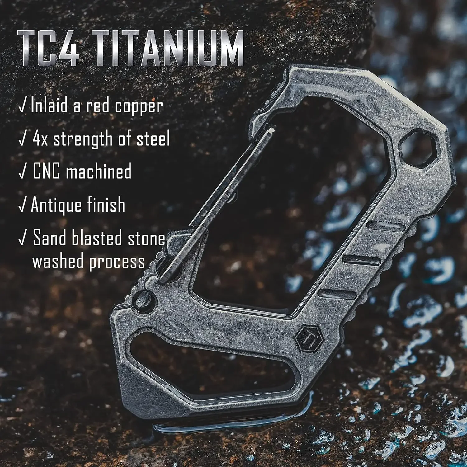 KeyUnity KU03 Titanium EDC 6 in 1 Multi-Tool Quick Release Carabiner, Keychain Holder, Screw Bit Driver