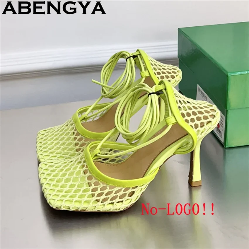 

Горячая новинка 2026: Женские босоножки-гладиаторы на высоком каблуке с квадратным носком и сетчатым верхом, с ремешком на щиколотке, летние сексуальные туфли для вечеринок, женская обувь