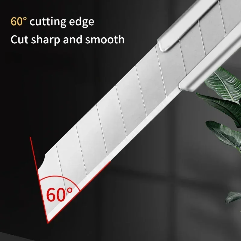 60Degree Retractable Box Cutter 9MM Blade Utility Knife Carbon Steel Self-Locking Design Cutting Tools Wallpaper Carton