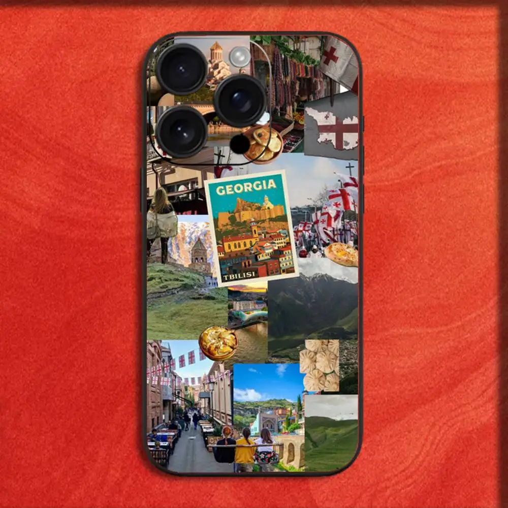 Funda de teléfono de estética Georgia para iPhone 17,16,15,14,13,12,11,Pro,Max,Plus,E,SE4,Air,Mini cubierta negra