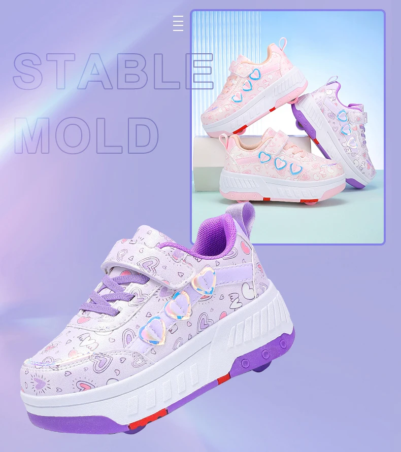 Kinder-Skateboard-Schuhe Geh- und Rollschuh-Kombination Komfortabel Verschleißfest Outdoor-Rollschuh-Sneakers für Mädchen und Jungen 4 Räder – Detail 4