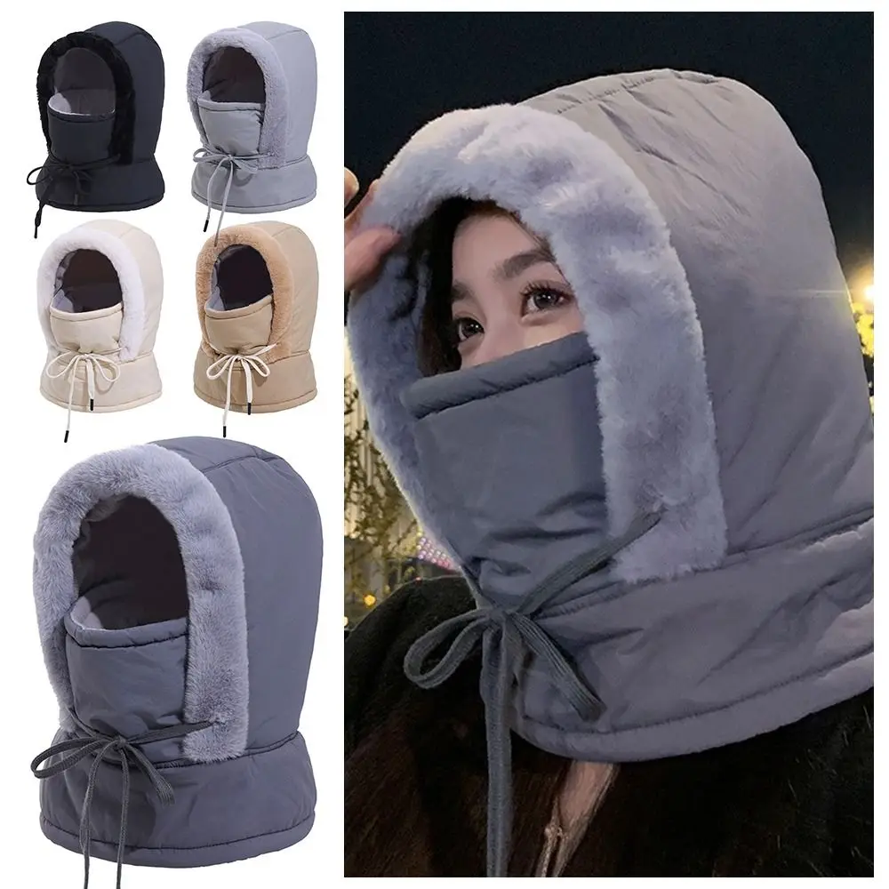 Winter Down Cotton Balaclava Ski Mask Windproof Warm Beanies Cap Dustproof 4-in-1 Pullover Cap Unisex