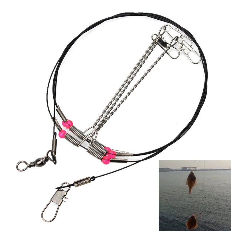 93cm Sea Fishing Stainless Steel 3 Arms Fishing Line Rig with Lure Swivel Snaps, Saltwater Wire Bottom Tackle  Rigs